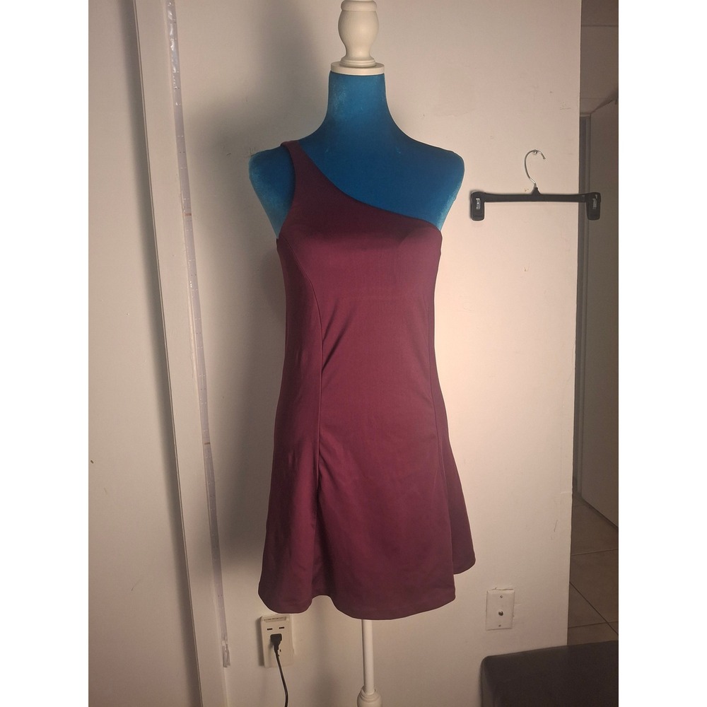 Willit Womens One Shoulder Active Dress Burgundy Plum Athletic Tennis Mini Small